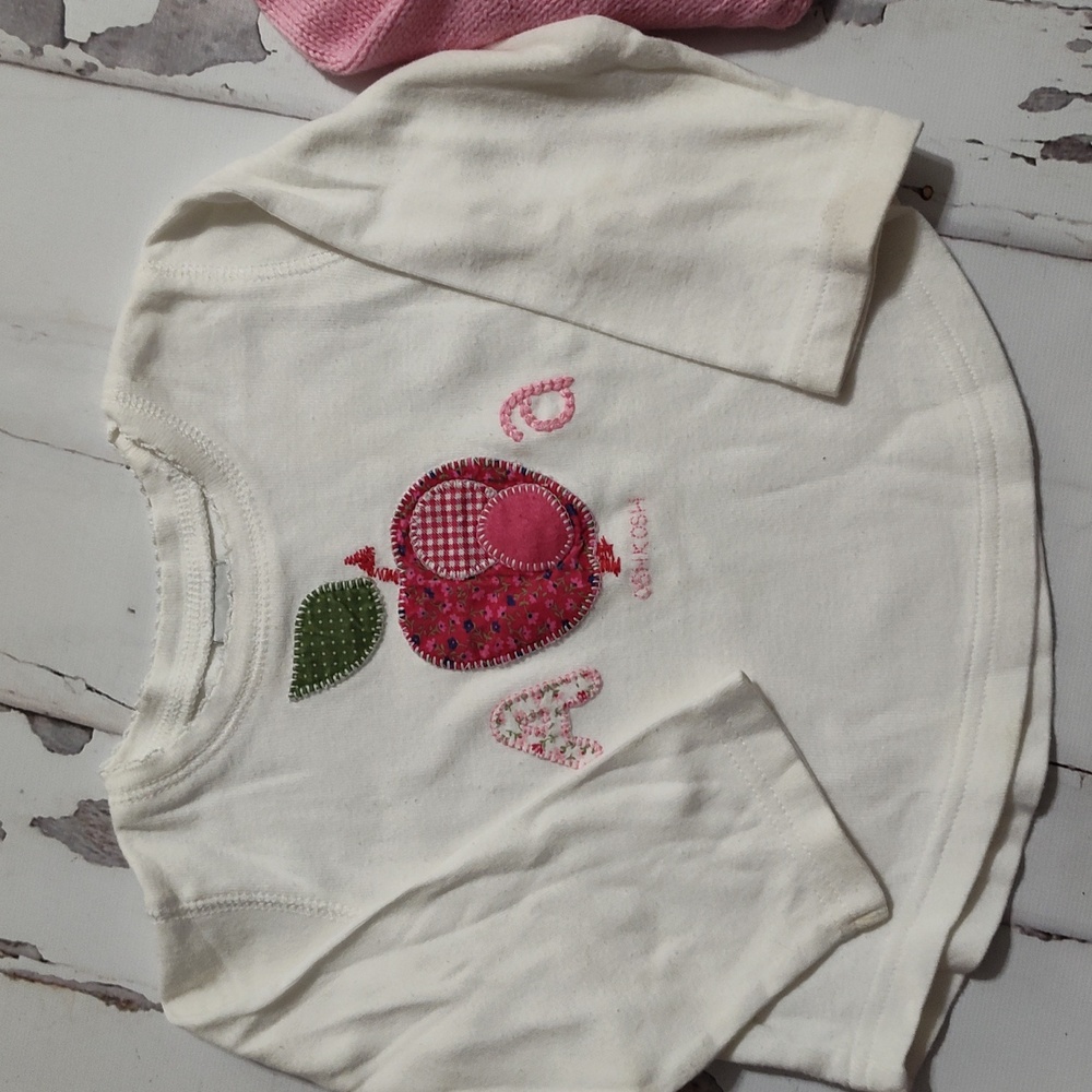 Y2K OshKosh B'gosh A For Apple Pink Knit Toddler Sweater 3pc Set 12/18m - Picture 5 of 11